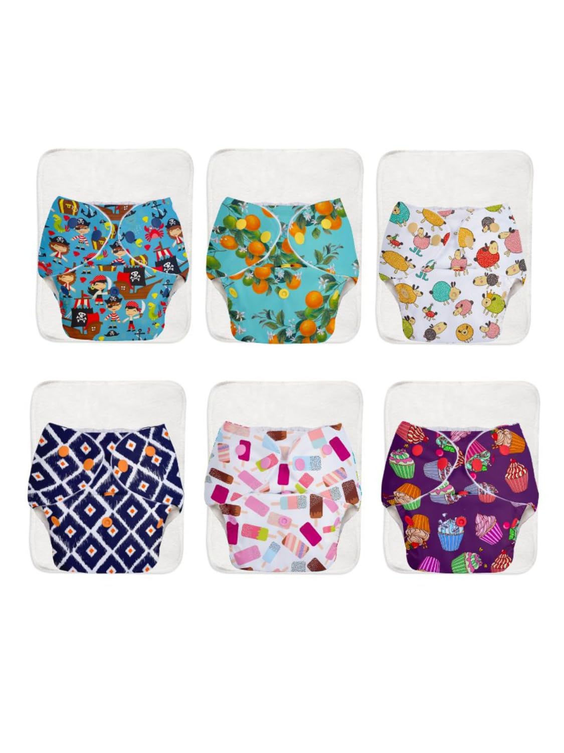 Superbottoms Basic Leakage-proof advanced cloth diapers for babies, High Absorbent 100% cotton 6 reusable diaper and 6 insert pad Combo Pack washable cloth diaper 3M -3Years Adjustable, Reduces Rash-image-18