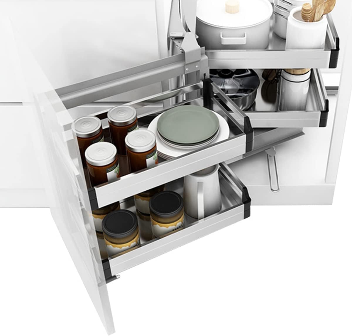 HFWYJF Blind Corner Cabinet Pull Out Organizer 15 Inch Opening,Magic Corner Base Cabinet Pull Out Left,Hidden Corner Cabinet Slide Out Shelves,2 Tier 4 Shelf Chrome Blind Corner Soft Close Pull out to the left