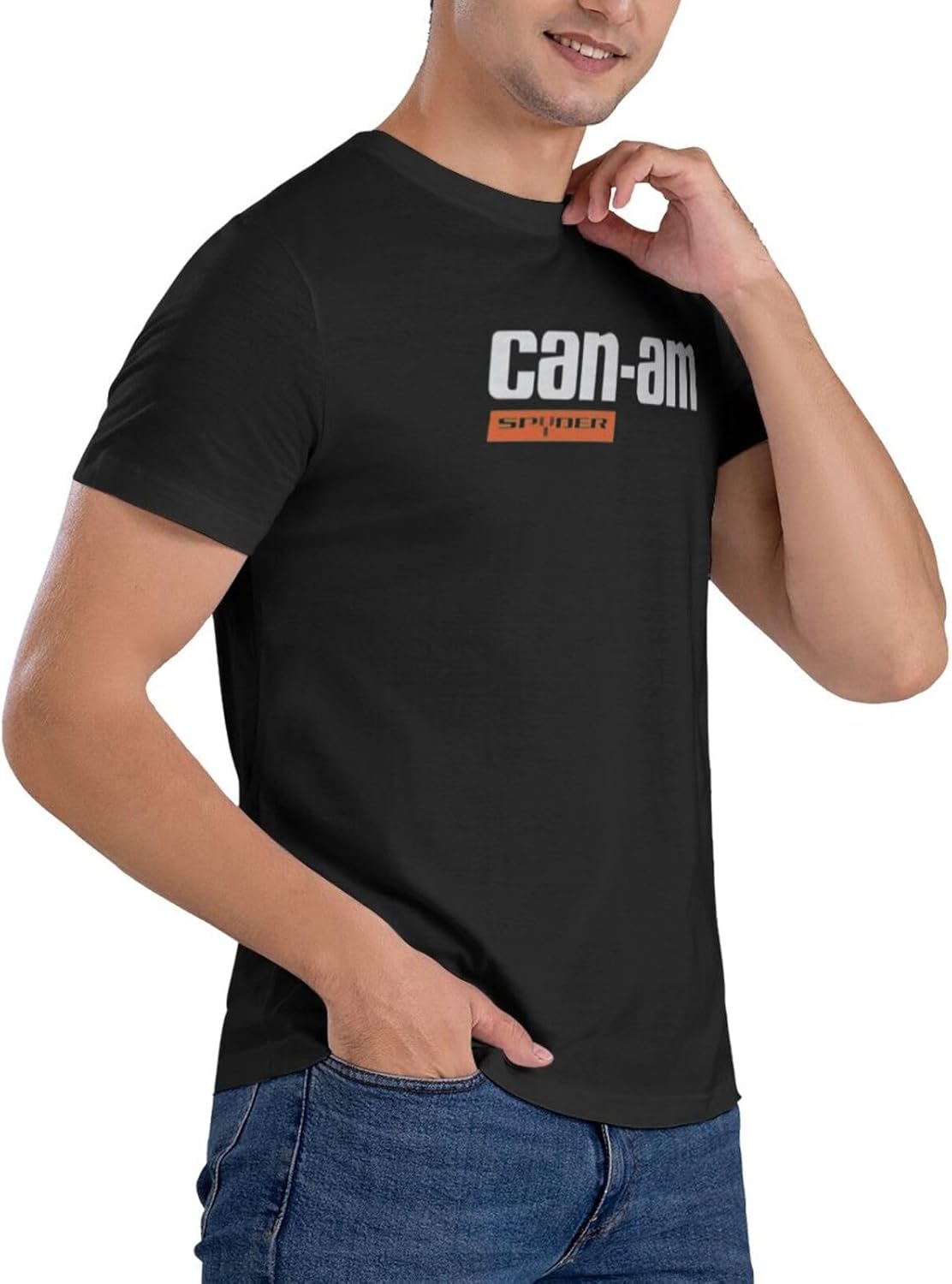 Can and am Casual Short Sleeved Men's Pure Cotton Round Neck T-Shirt Black - Image 4
