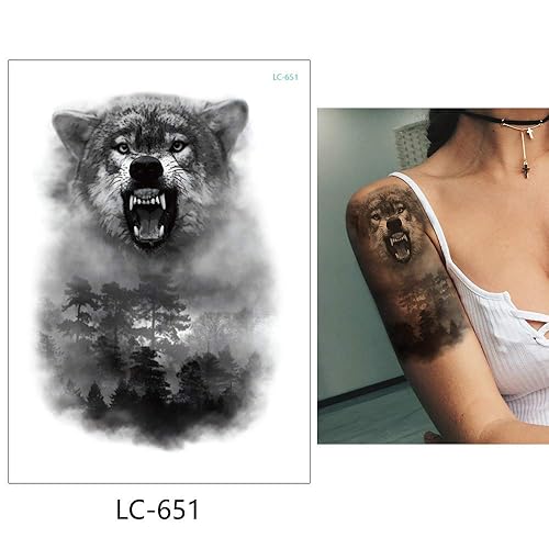 Miniatura 9 de Glaryyears Tatuaje temporal de león tigre para hombres, mujeres y adultos, paquete de 8 tatuajes falsos con diseño de animales del bosque,