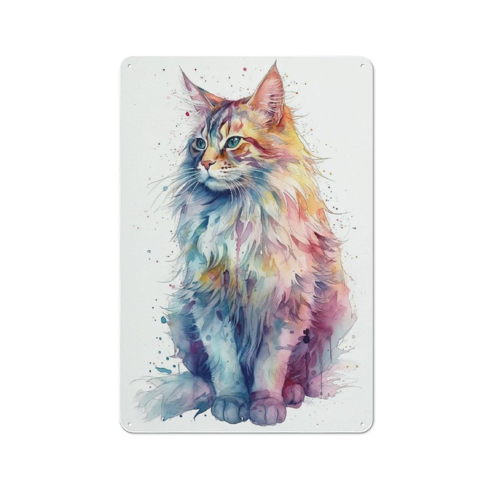Junmoney Style-8 Retro Metal Sign With Maine Coon Cat Design 30X20cm, Distressed Look Retro Room Decor For Living Room, Hallway, Kitchen Or Cafe