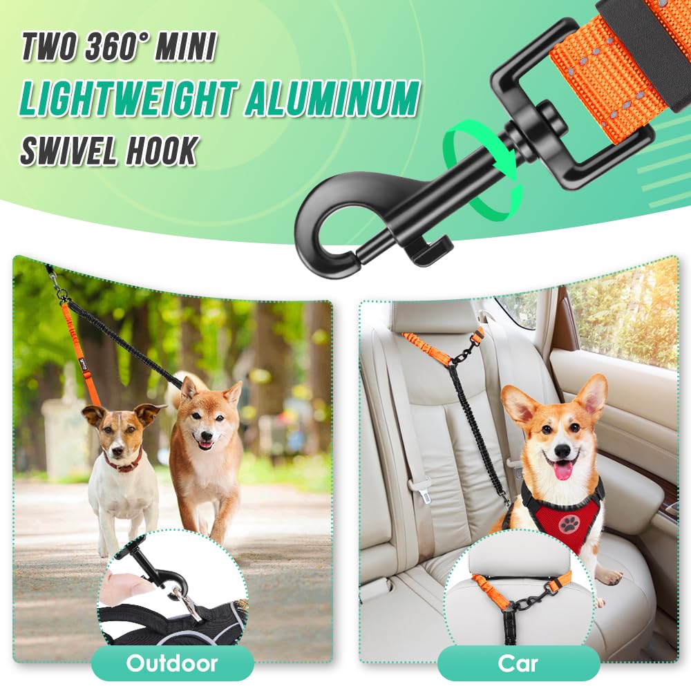 AUTOWT Deux laisses pour chien, 2 en 1 avec double attache de laisse pour chien, combinant sangle réglable et élastique absorbant les chocs, sans nœuds, double séparateur d'entraînement pour chiens de