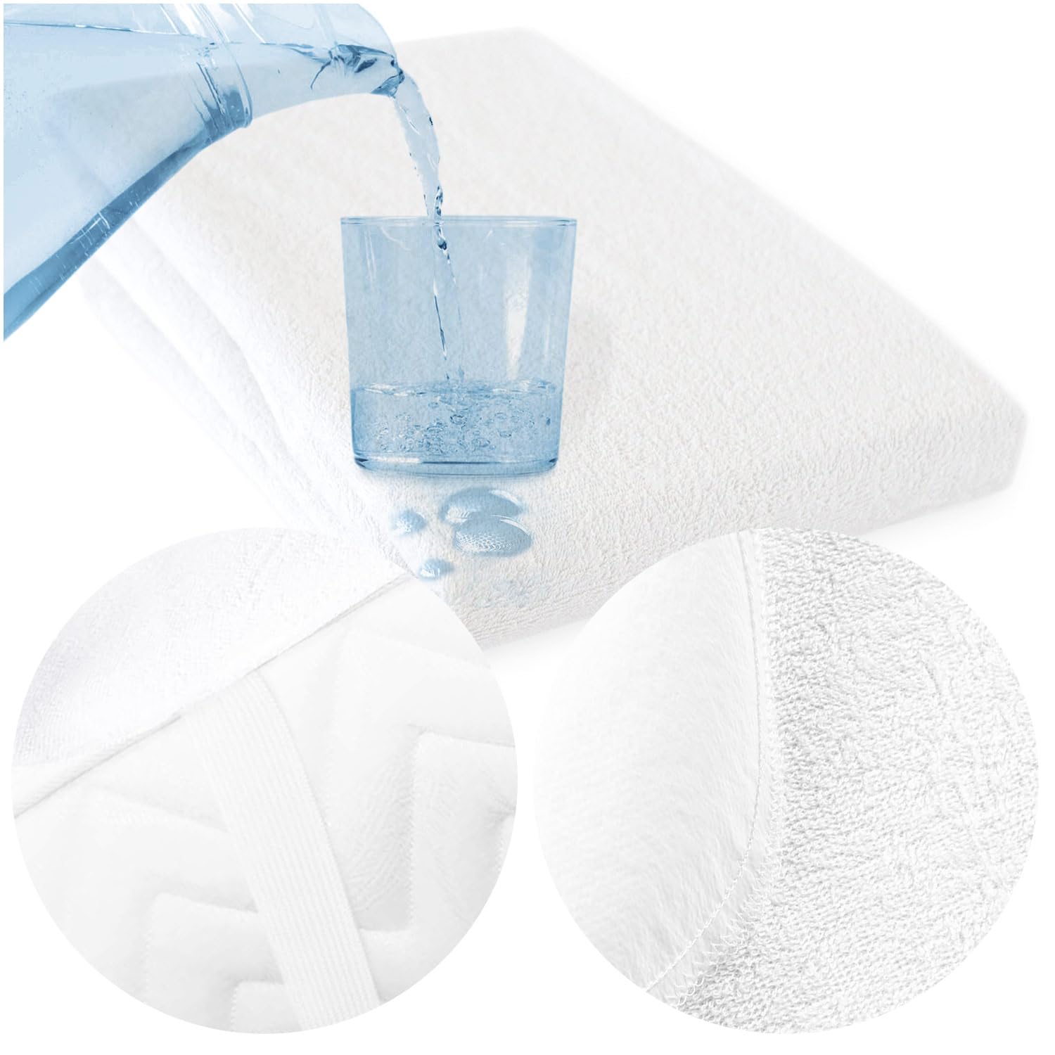 Protector de Colchón 200 x 220 cm - Protector de Cama Impermeable - Cubrecolchón de Rizo - Lavable a 95°C y Esterilizable - Antihumedad para Incontinencia - Blanco