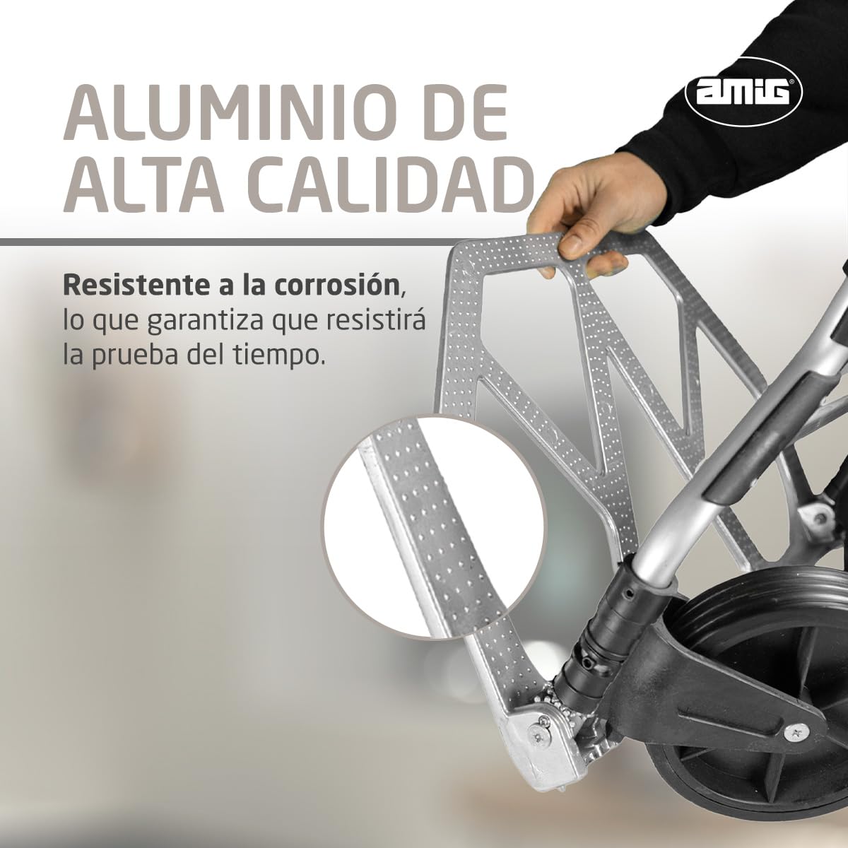 Amig - Carretilla Plegable de Aluminio - Capacidad 80 kg - Resistente y práctica - Ruedas Ø17 cm - Ideal para mudanzas y Carga - Mod. 60