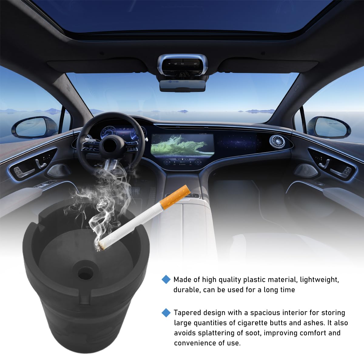 Ohleats Car Ashtray, Smokeless Smellproof Windproof Self-Extinguishing Auto Ashtray, Portable Mini Vehicle Cigarette Trash Can Fits Most Cup Holder for Home Office, Car Accessories (Black) : Automotive