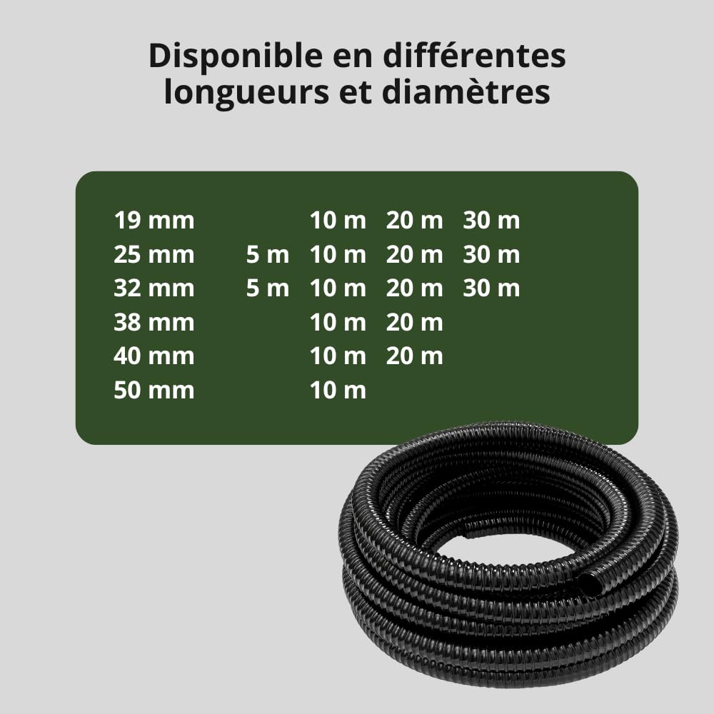 HeRo24 Tubo a spirale, 25 mm, 30 m, per laghetti e ruscelli, resistente alla piega e indeformabile, tubo flessibile di aspirazione/trasporto per pompe per laghetti e impianti di filtraggio