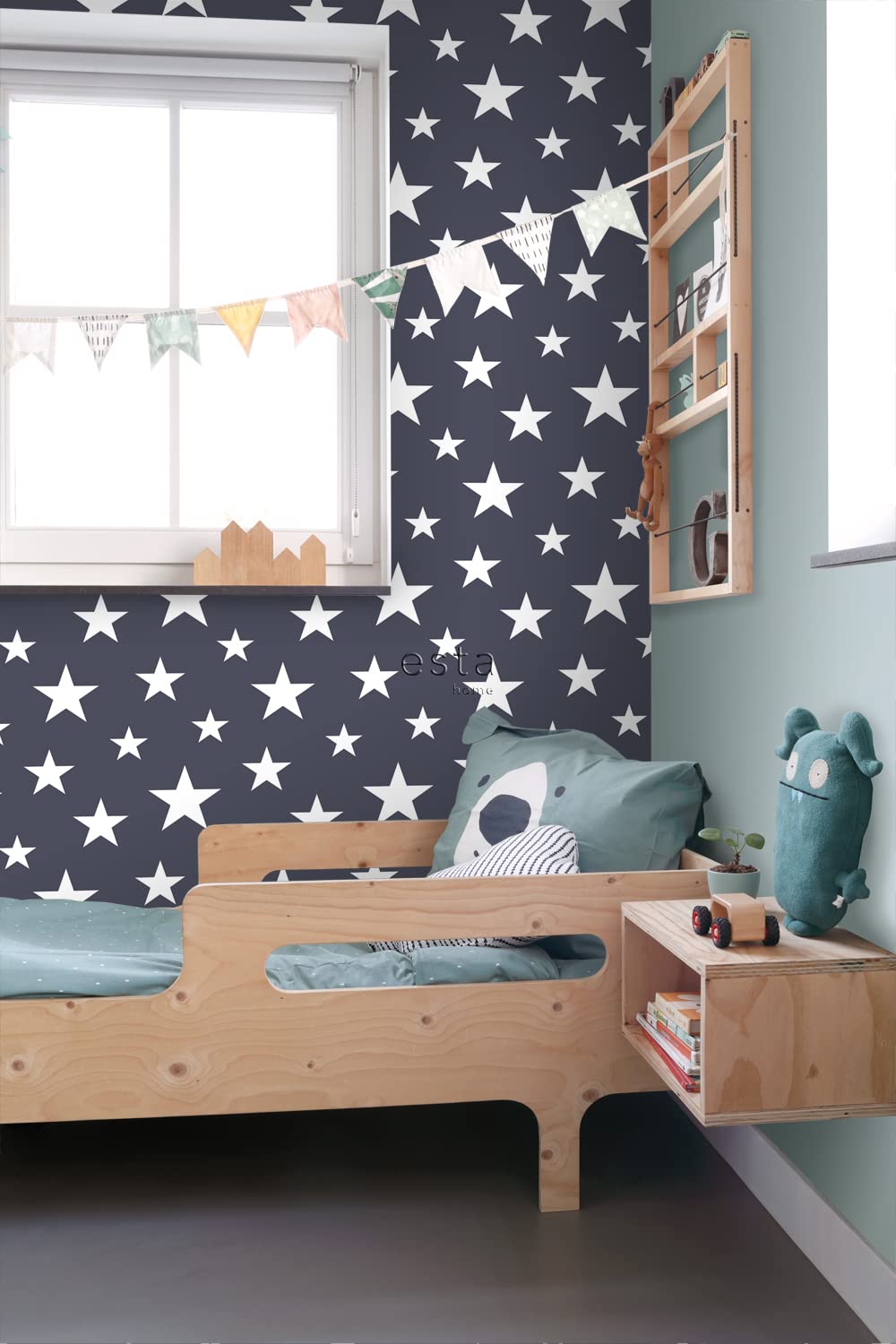 ESTAhome Tapeta duże i małe gwiazdy ciemnoniebieskim 53 cm x 10.05 m