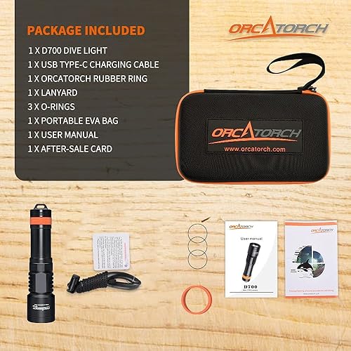 Miniatura 9 de Odepro WD70 - Luz de buceo primaria de 3000 lúmenes y ORCATORCH D700 1700 lúmenes