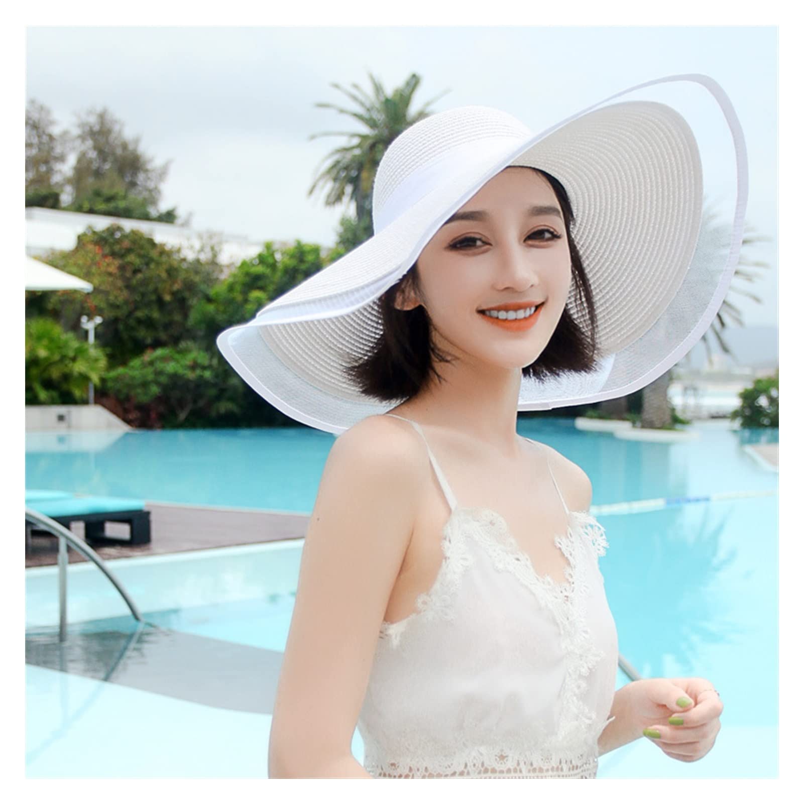 TOMYEUS Pamelas para Mujer Summer Sun Sol Berr Brim UV Protección Floppy Beach Sombrero Damas Sombrero de Paja Lace Big Brim Gat Sombrero Playa (Color : Khaki)