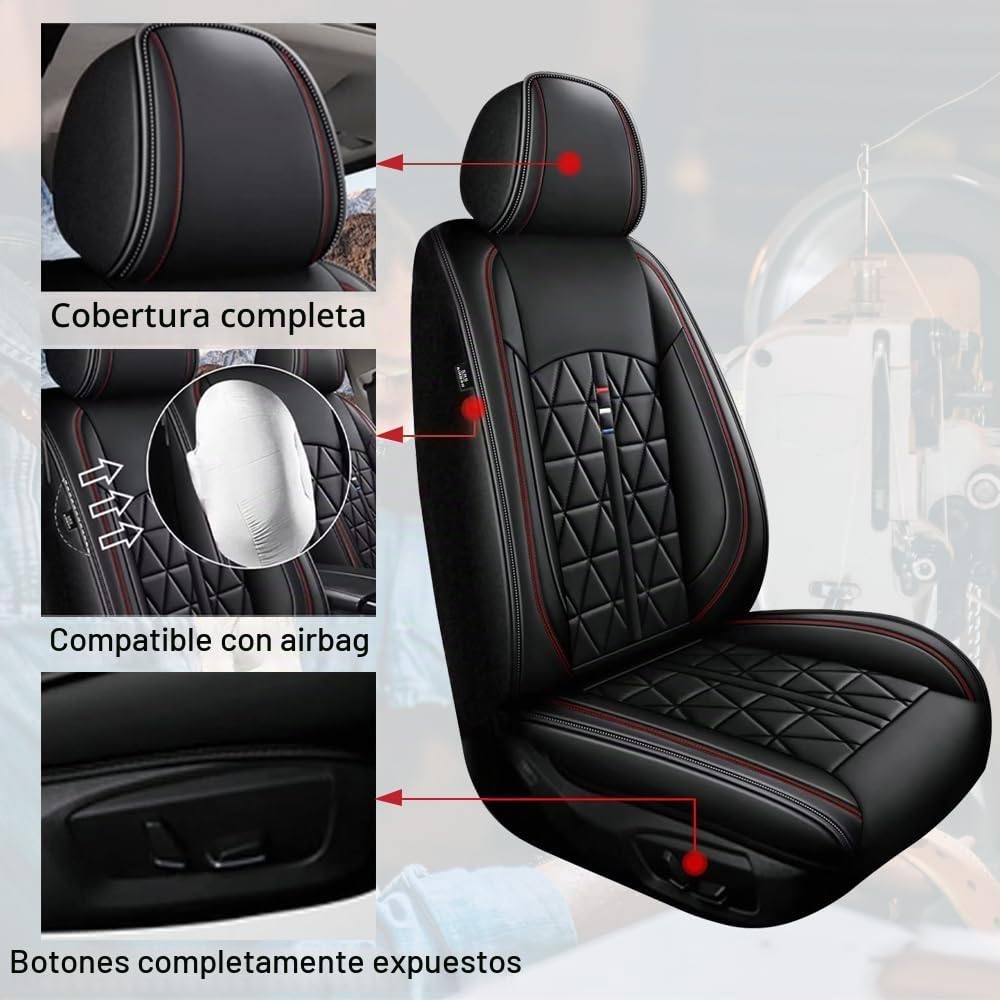 Fundas para asientos delanteros de coche, color negro, 2 unidades, para Ford Edge Fiesta, Fiesta, Van Focus, C-Max, Grand C-Max, Ka Ka+ Plus, Kuga, Mondeo, Mustang, Puma, S-Max, piel sintética