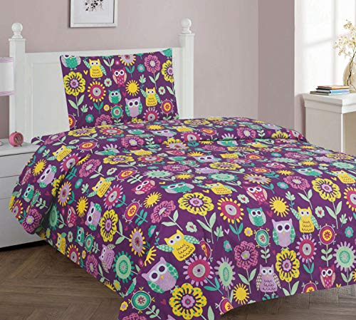 Sapphire Home 3 Piece Kids Girls Twin Sheet Set w/Fitted, Flat & 1