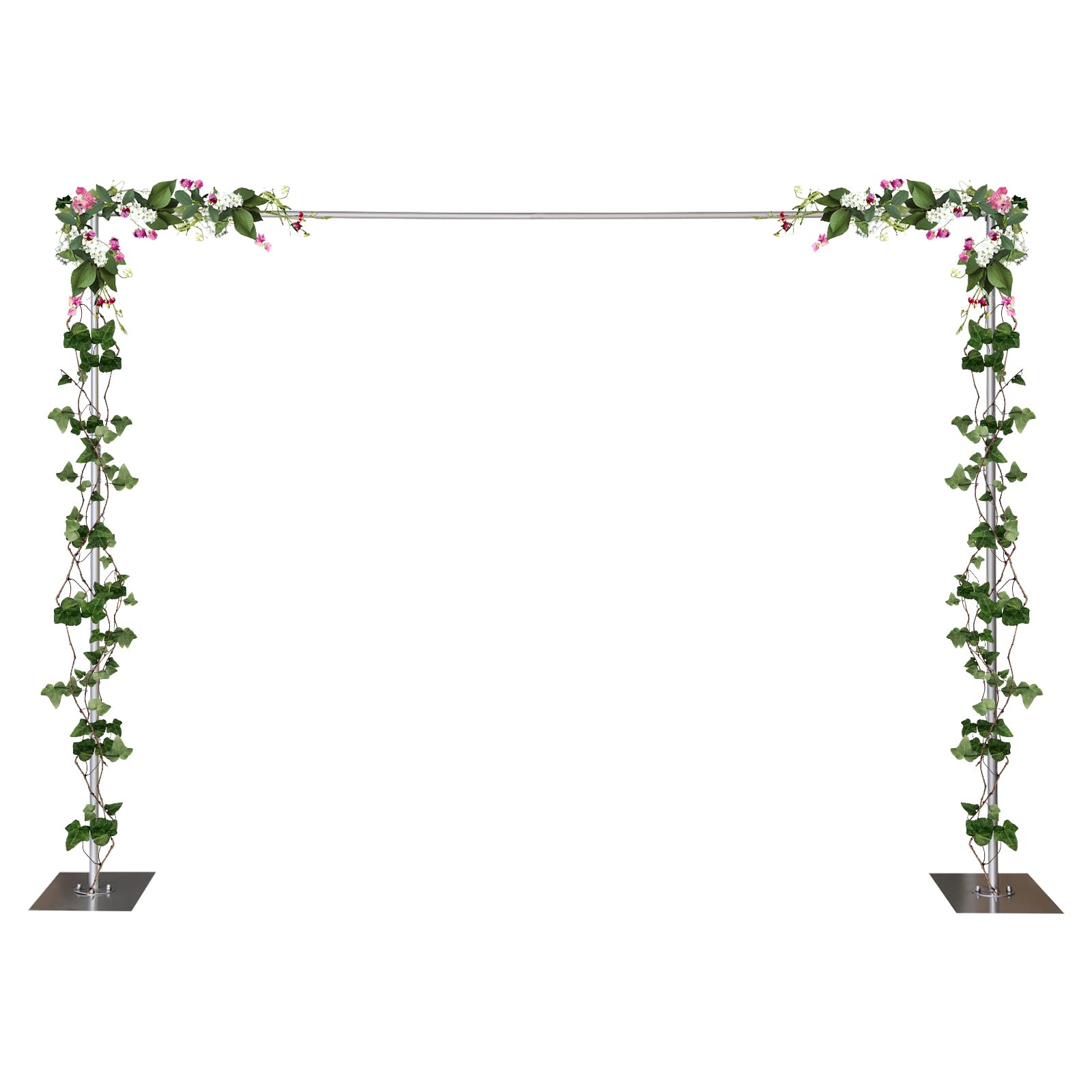 Heavy Duty Pipe Drape Kit Height Adjustable Backdrop Stand Backdrop Support with Metal Steel Base for Weddings, Birthday Parties, Baby Showers, Etc (Silver)