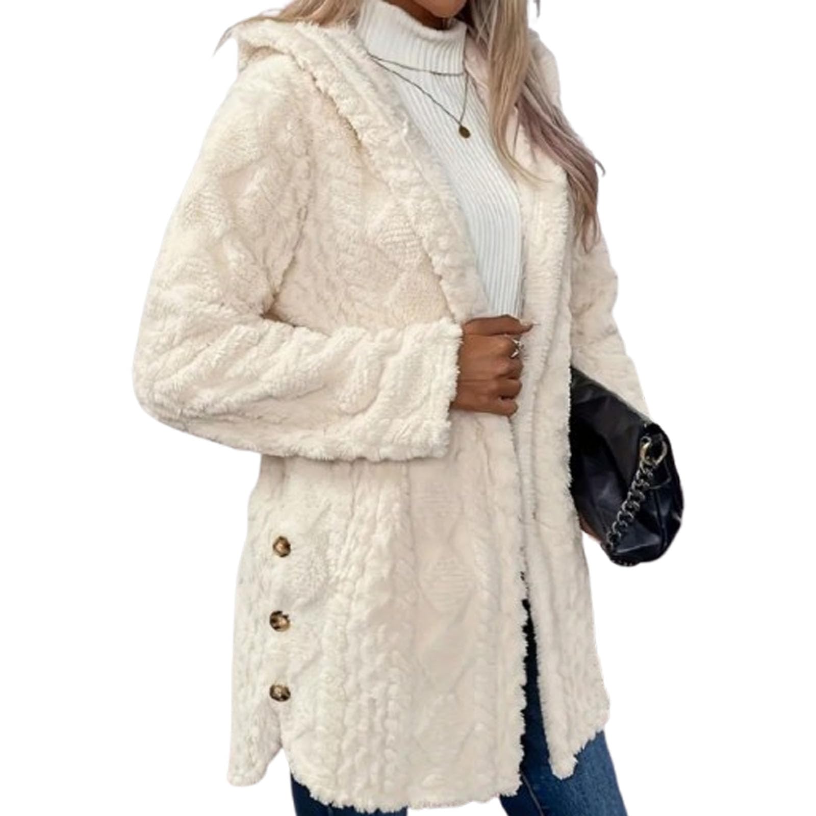 Womens Fall Winter Warm Fashion Hooded Cardigan Long Sleeve Coat Reversible Fleece Cardigan Hooded Coat
