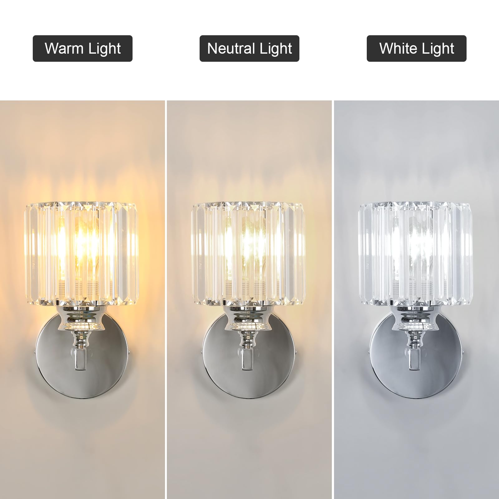 Pheashine Modern Crystal Wall Light Sconce, E27 Elegant Silver Round Wall Lamp for Bedroom Living Room, Hallway - Image 3