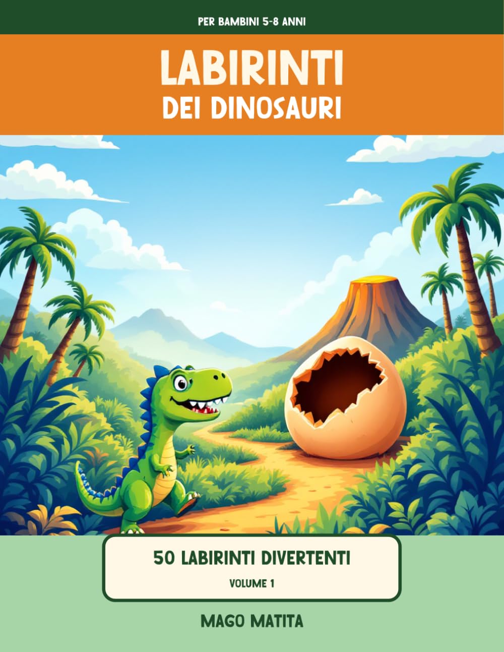 Labirinti dei Dinosauri: 50 labirinti divertenti per bambini 5-8 anni | T-Rex, brontosauri e raptor | + 12 pagine da colorare | Soluzioni incluse | Volume 1