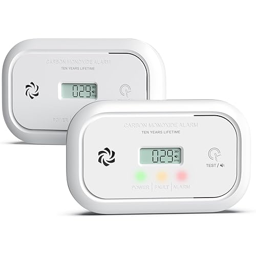 Jemay Carbon Monoxide Detector, 10-Year Carbon Monoxide Detectors with Digital LCD Display, Built-in Battery Carbon Monoxide Detectors for Home and Depot, 2 Packs