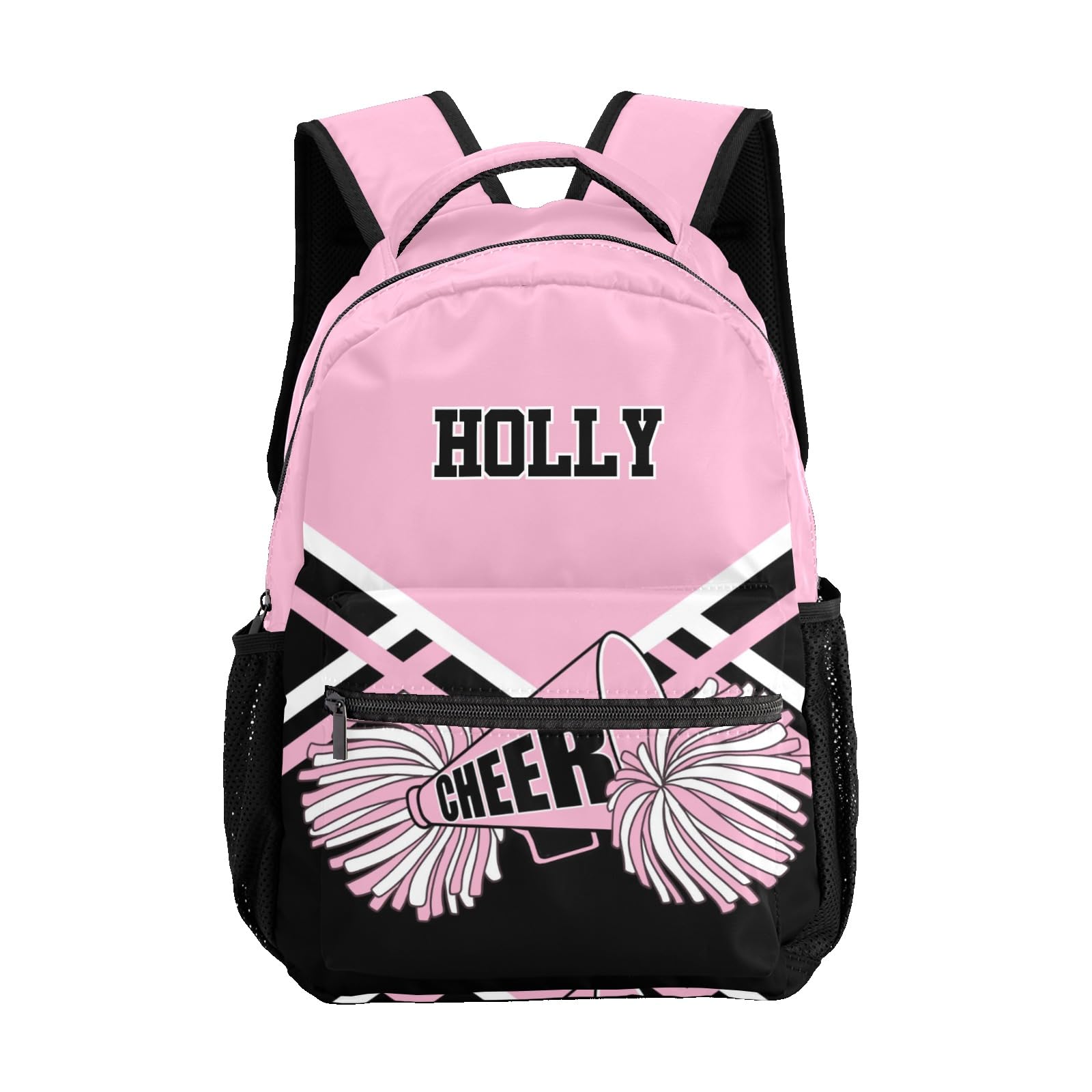 Zaaprint Personalized Cheer Pink Cheerleaders Multifuction Schoolbag Backpack with Name Text for Women Men Gift