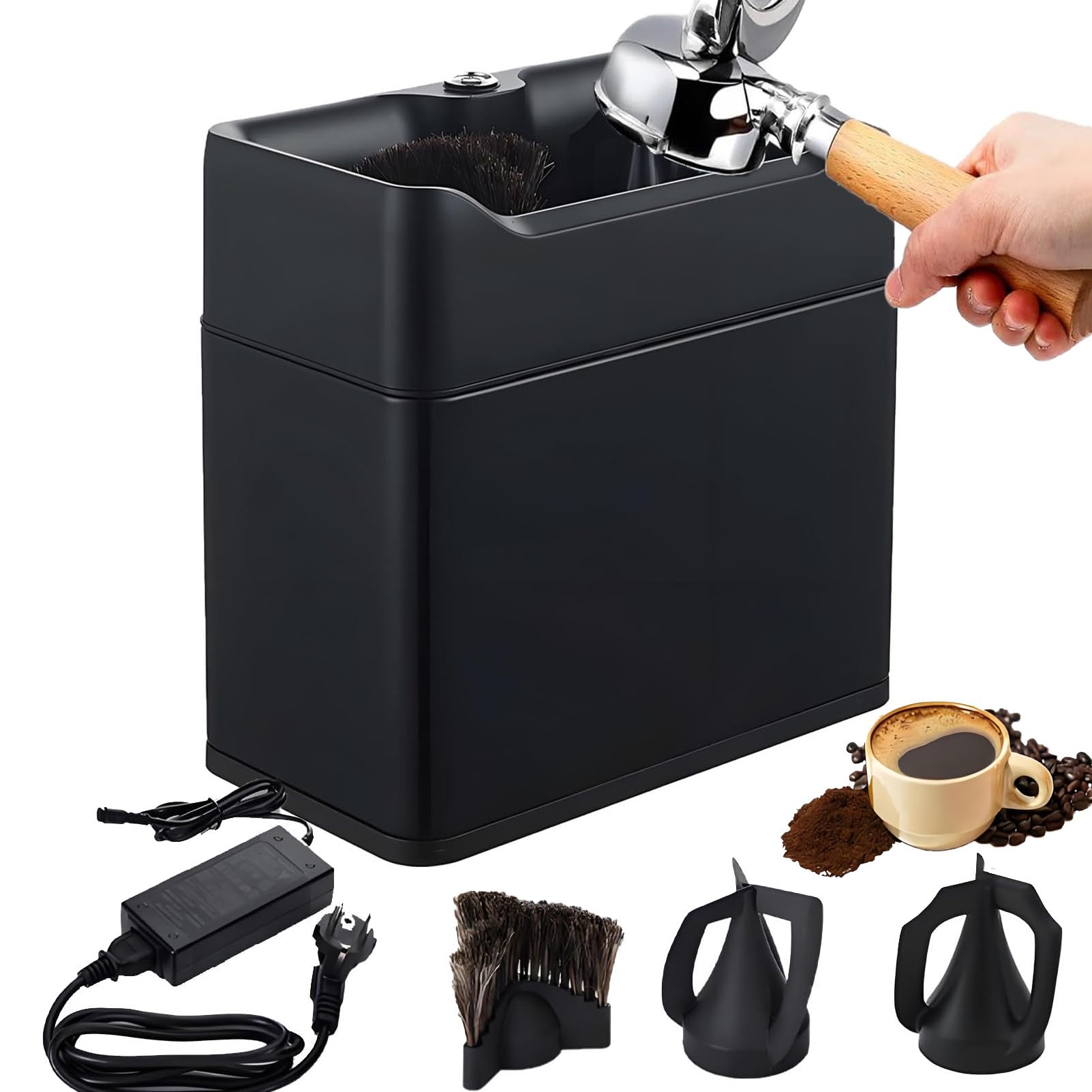 Pulitore Elettrico per Macinini di caffè, Raschietto Elettrico per Portafiltri da caffè per Manici da 58 Mm con 3 Opzioni di Montaggio, per Cucine, Bar, Ristoranti E Bar Black