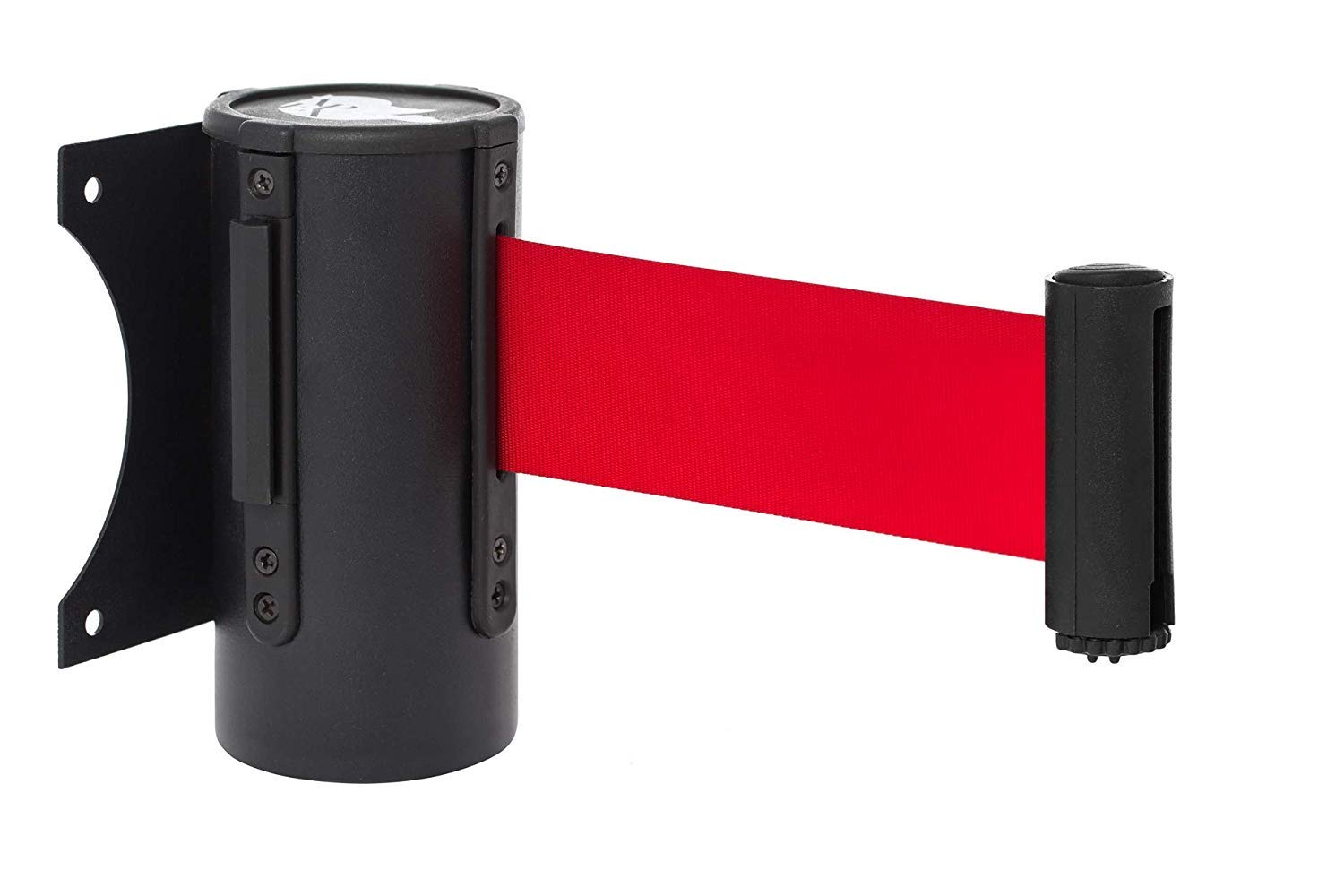 (Black Finish Body Red Belt) - Retractable Wall Mount Caution Belt - 2.8m Red Belt and Sturdy Black-finish Casing - Indoor and Outdoor Do Not Cross Tape for Crowd Control Barriers and Line Dividers...
