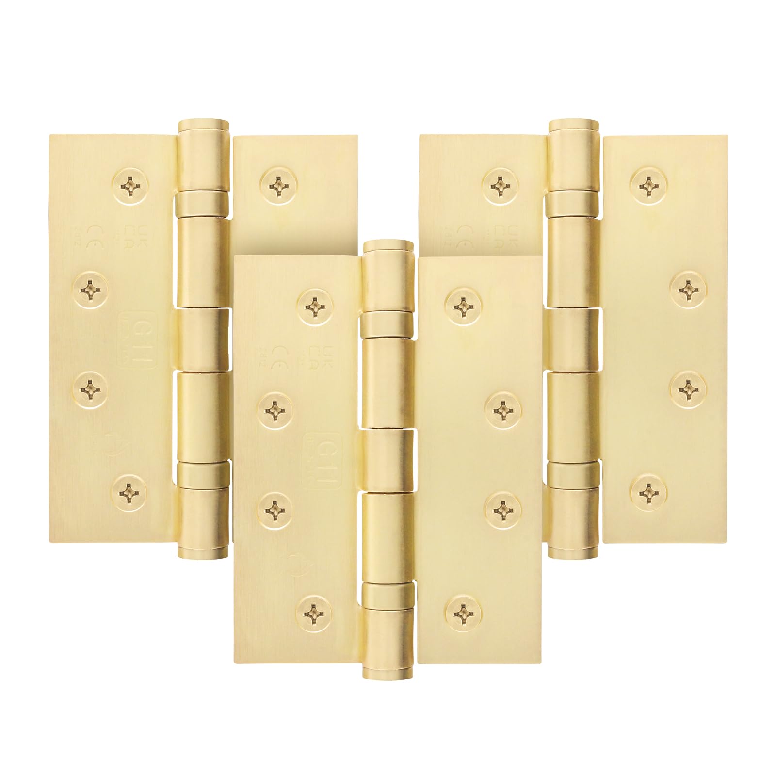 Eai Satin Brass Brass Door Hinges | 4 Inch / 102Mm Internal Fire Door Hinges | 1.5 Pairs