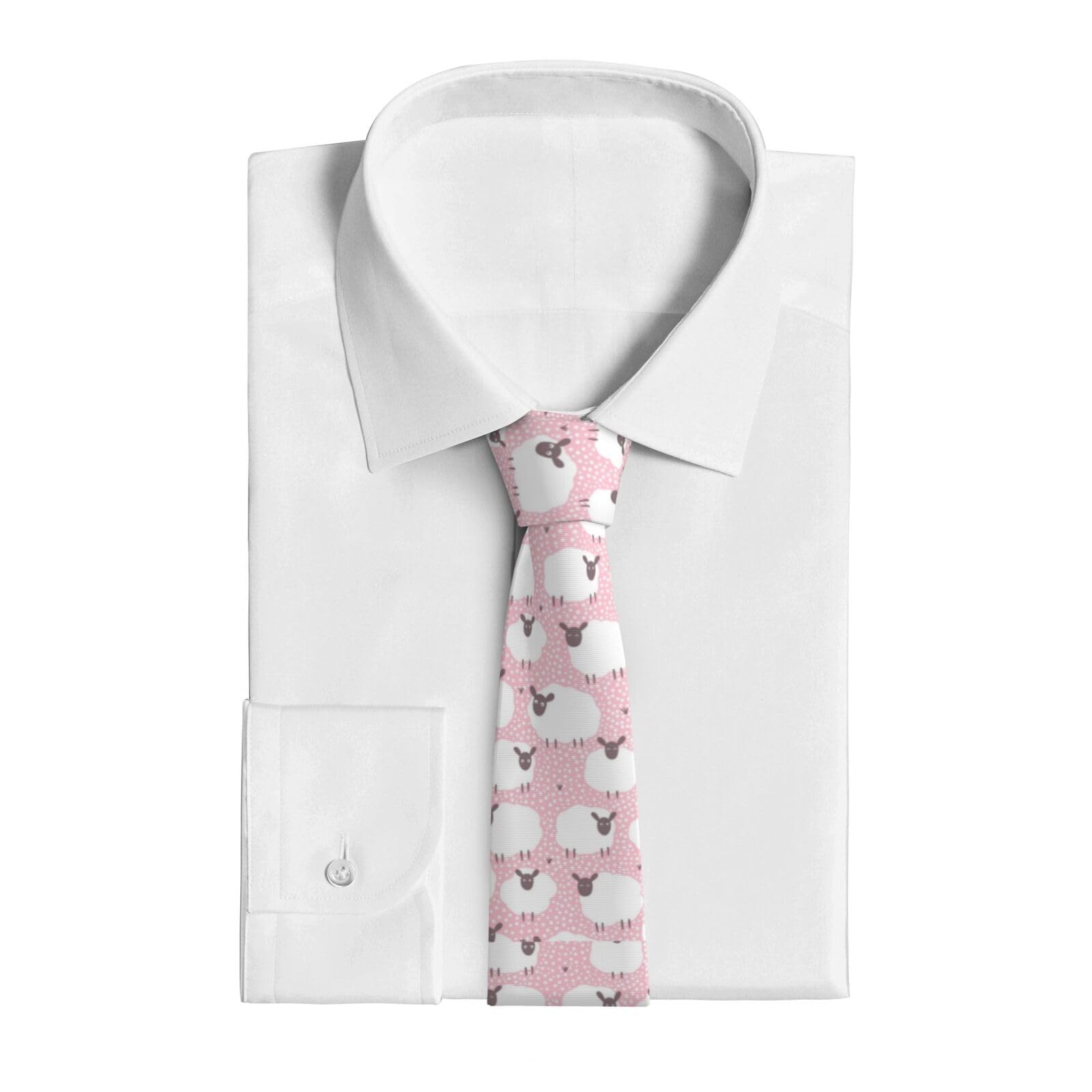 VducK Neckties for Men Business Casual Necktie Men White sheep on pink background Ties for Weddings Dances Neck Tie for Men