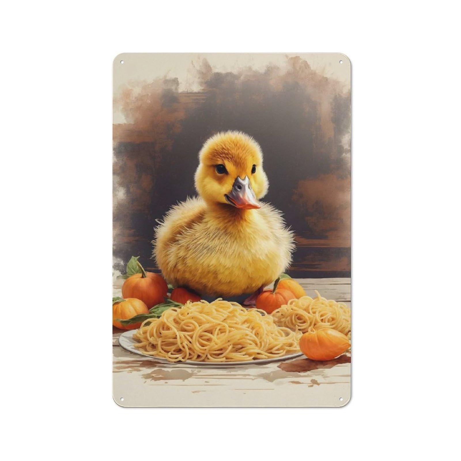 Junmoney Duckling Eating Spagethi Tin Wall Plaque 30X20cm With For Hobby Room Or Studio, For Metal Sign Collectors, For Kitchen And Home Bar Decor