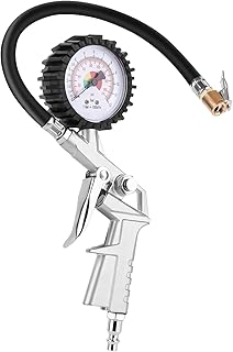 RVZONE Tire Pressure Gauge with Inflator (0-170 PSI) - Air Pressure Gauge with Rubber Hose - Air Compressor Tire Inflator Attachment 2-1/2" Dial Wheel Inflator Gage for Any Car, Truck, Motorcycle, RV