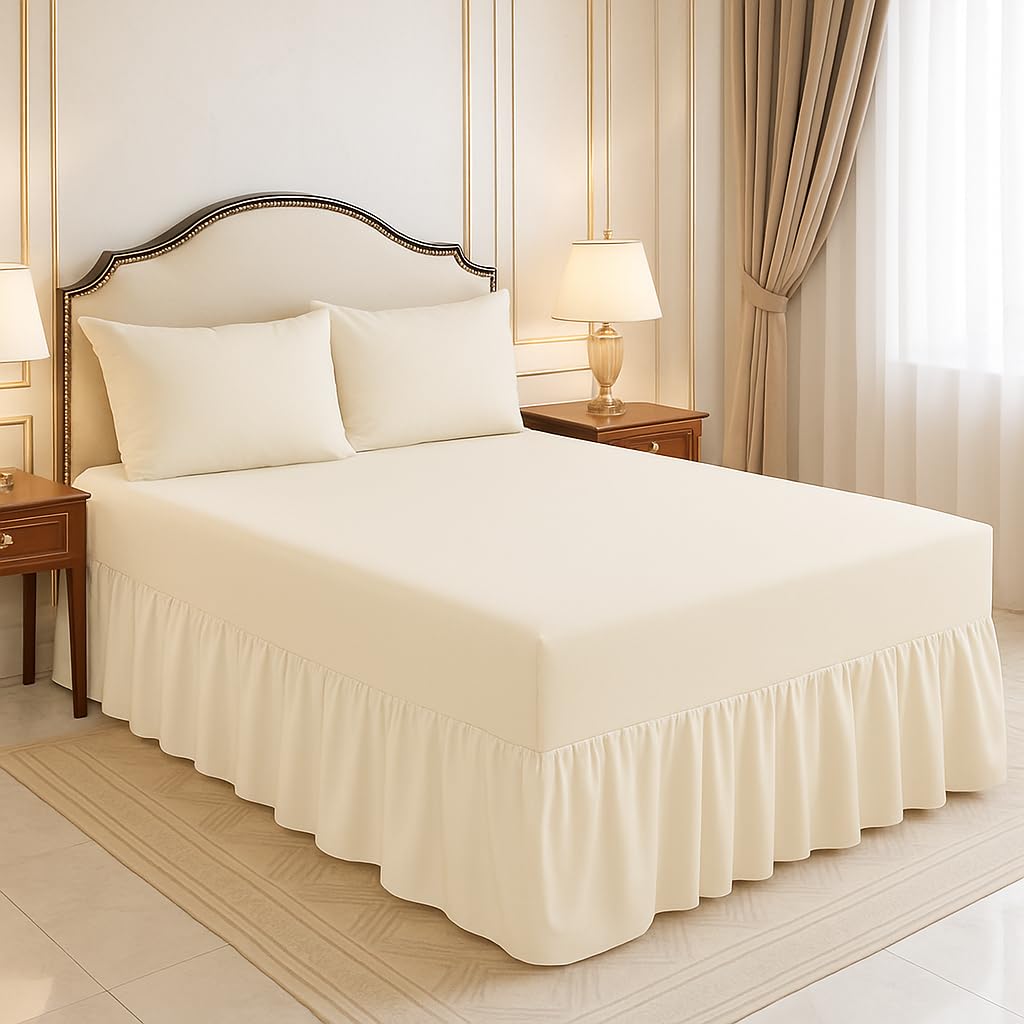 ARLINENS Plain Dyed Polycotton Fitted Valance Sheets in following Colours and Sizes (SINGLE, Cream)
