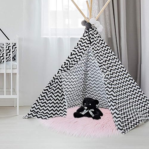 Miniatura 3 de RosieLily Alfombra de piel sintética ultrasuave de 1.3 x 2 pies, alfombra lanuda de piel de oveja, alfombra de pelo de oveja rosa, alfombra peluda