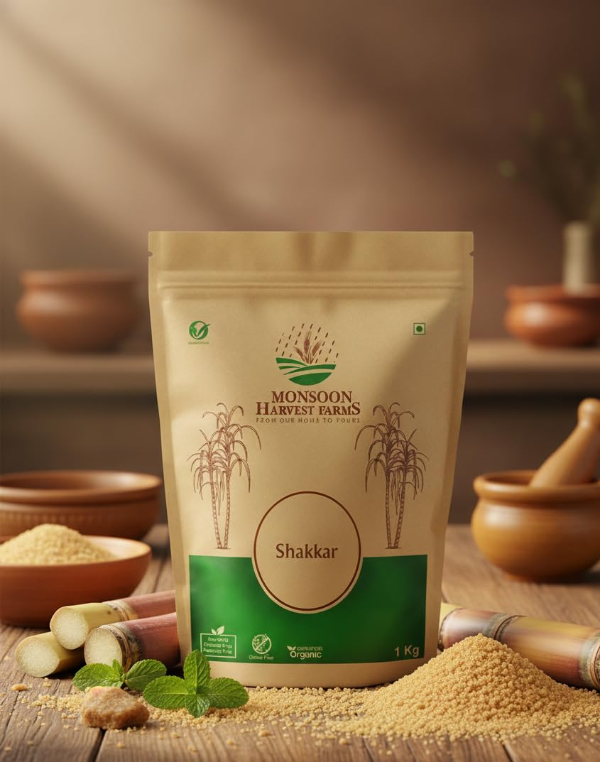 MONSOON HARVEST FARMS | Organic Shakkar/Jaggery Powder| Direct From Farmer | Certified Organic | Pure & Natural | Nutrient Rich Organic Gur Powder | Chemical Free | Versatile Use | Mineral-Rich | Sustainable Production |