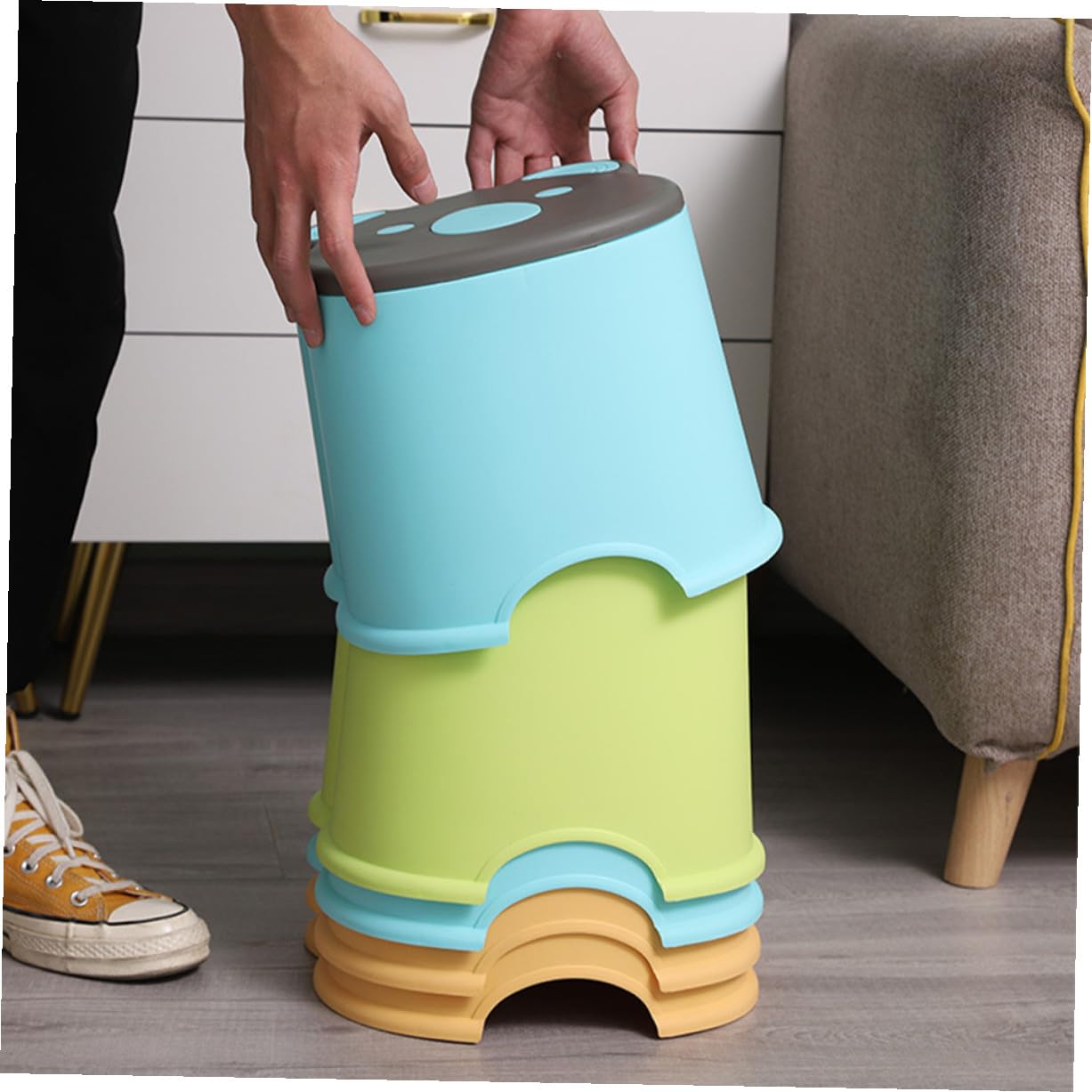 Kunststoff Trittschemel für Kinder, Kleiner Hocker in Blau | Wiederverwendbar und Multifunktional, für Zähneputzen und Toilettentraining, für Kind