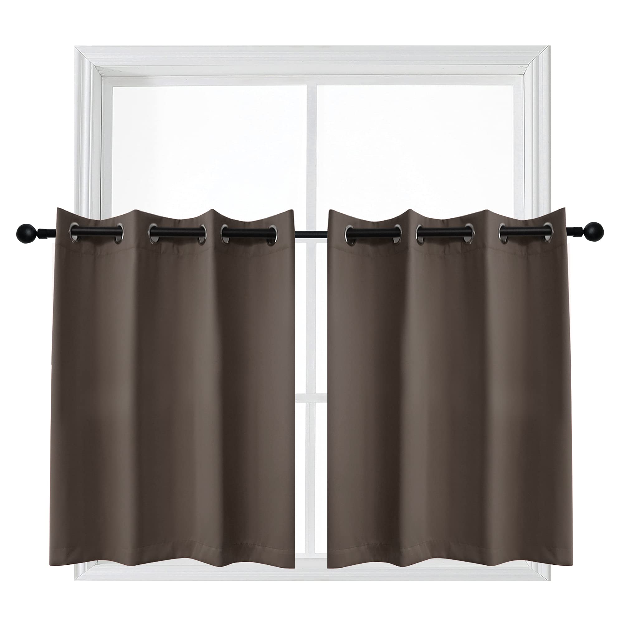 YGO Window Curtain Valances Kitchen Tiers Short Curtains Blackout Drapes Half Length Solid Panels Thermal Insulated Light Block for Bathroom Bedroom,