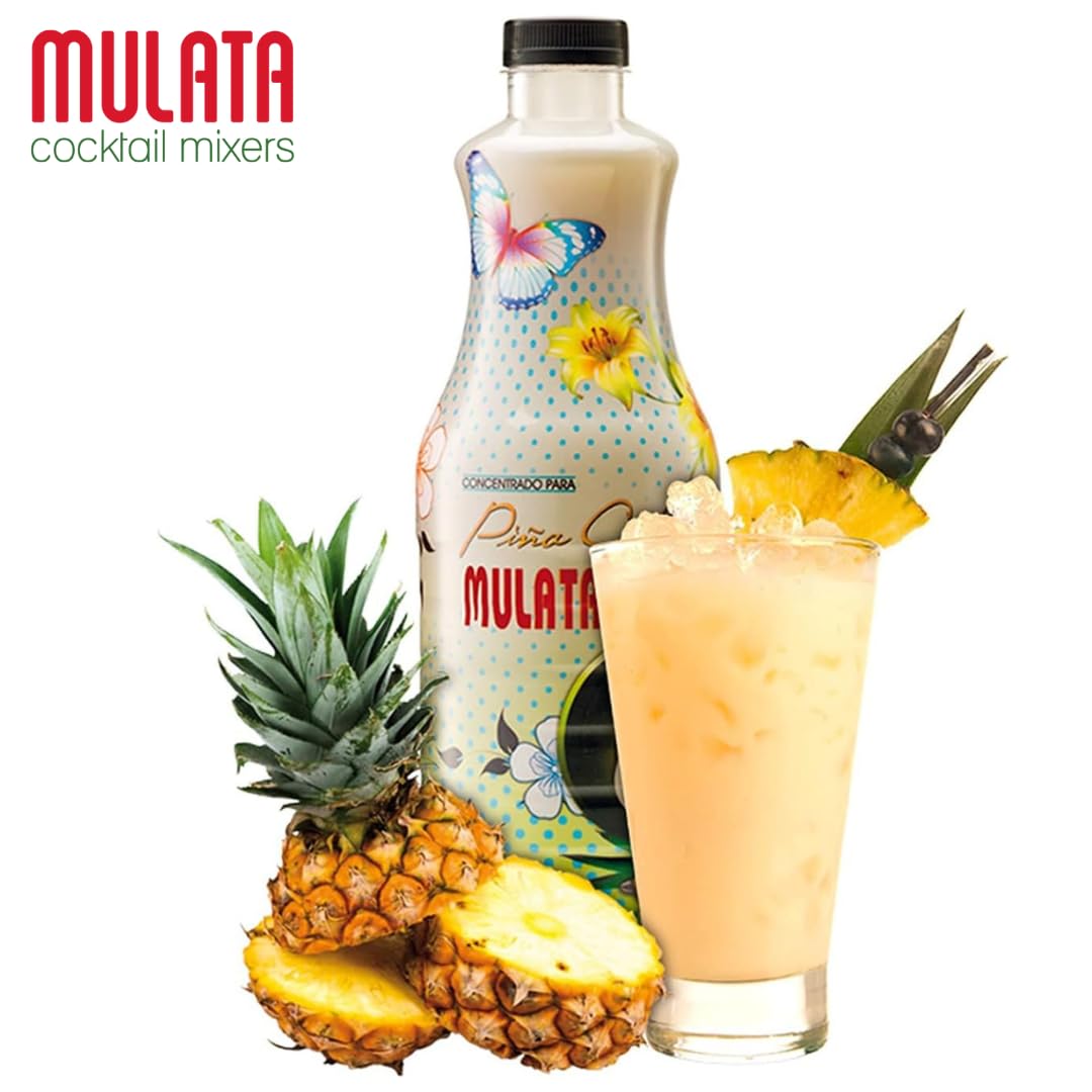 Mulata Concentrado Piña Colada 1.5L - Concentrado para 25 piñas coladas perfectas y fáciles en segundos - Elaborado con zumo de piña y aroma natural de coco