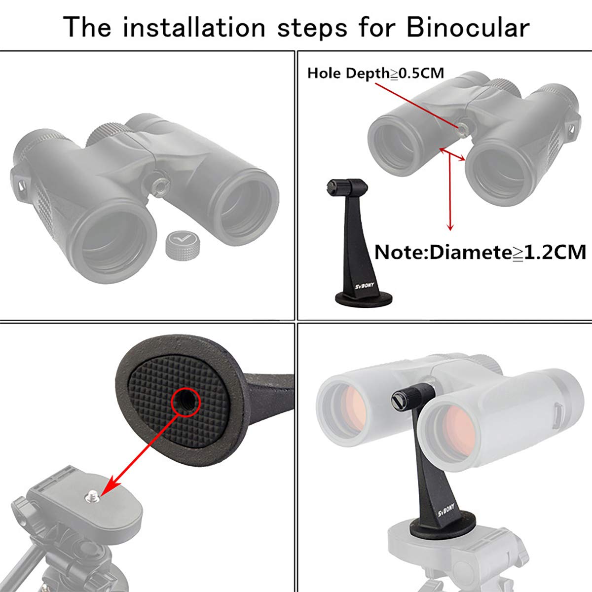 svbony Full Metal prismáticos telescopio trípode Soporte Adaptador Tornillo de Rosca estándar 0.25 "para Caza de Aves