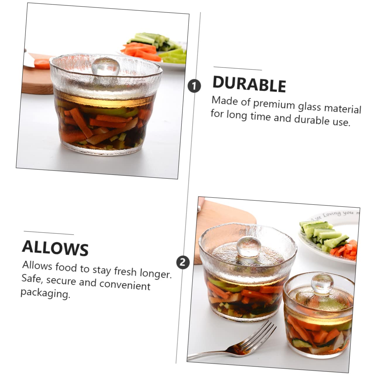 Mikikit Bote para Encurtidos de Vidrio sin con Tapa Hermética Recipiente Transparente para Almacenamiento y Conservación de Alimentos Cocina con Buena Conservación y Protección contra