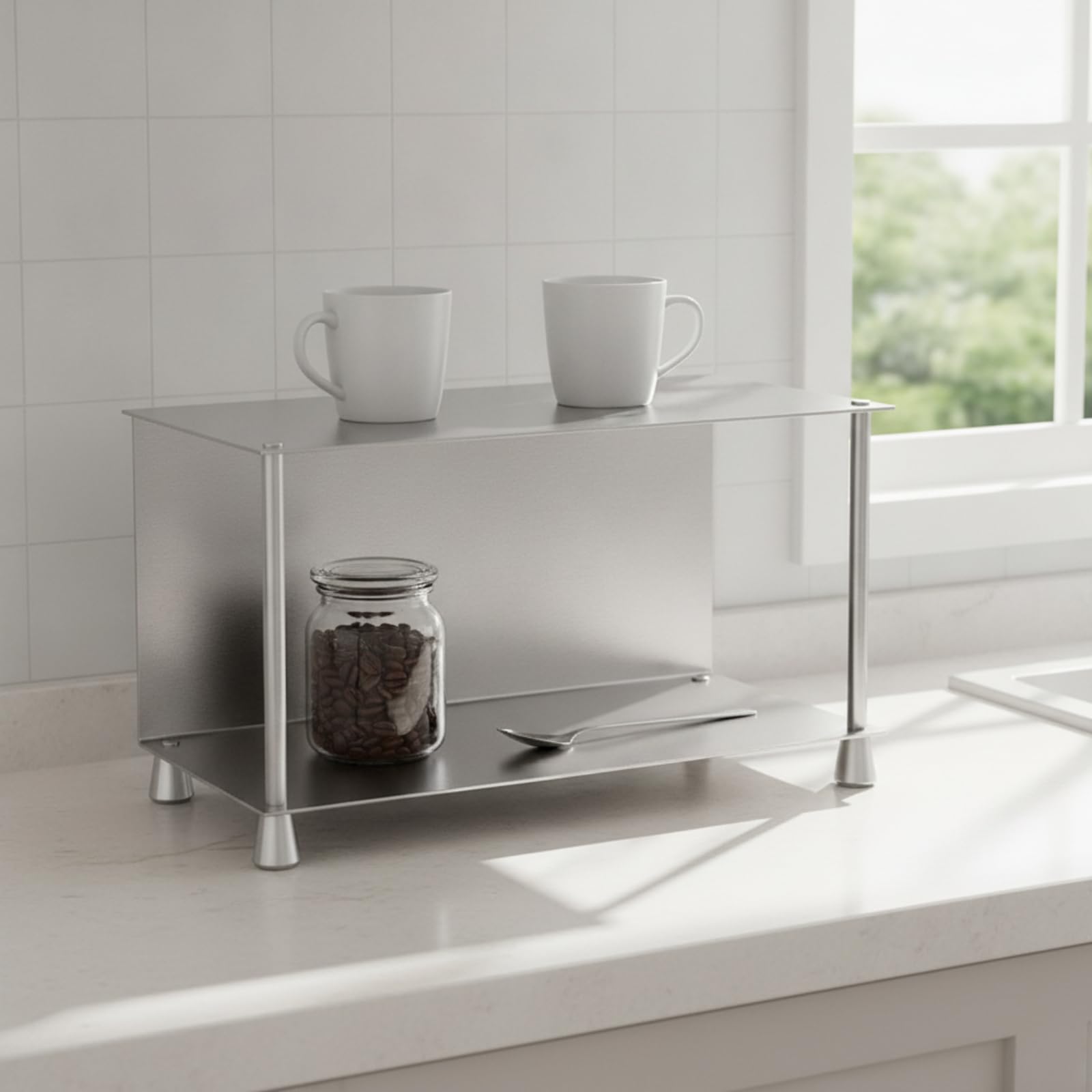 Almacenamiento de Cocina Organizador Repisa Soporte Aprovecha Altura con E Inferior Acero Inoxidable Anticorrosión Pies Estables Fácil de