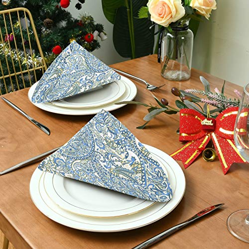 Alaza Paisley Damascus Flower Blue Mandala Cloth Napkins Dinner Napkins Set Of 6,Reusable Table Napkins Washable Polyester Fabric For Cocktail Party Holiday Wedding Home Decorative #TOP2