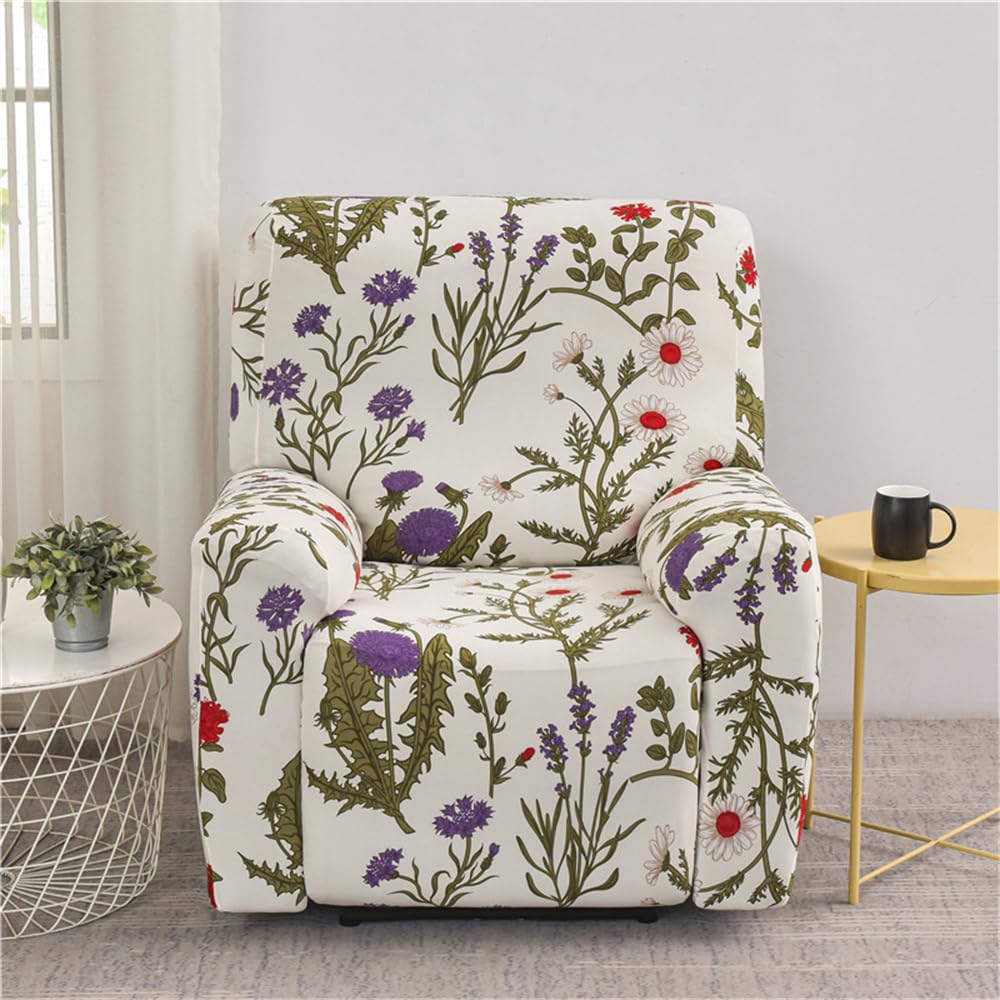 FANSU Copripoltrona Relax Reclinabile Elasticizzato, 1 Posto Elegante Fiori Copripoltrona Reclinabile Elettrica Coprisedile con Tasche, Universale Fodere per Poltrona Relax (Margherite)