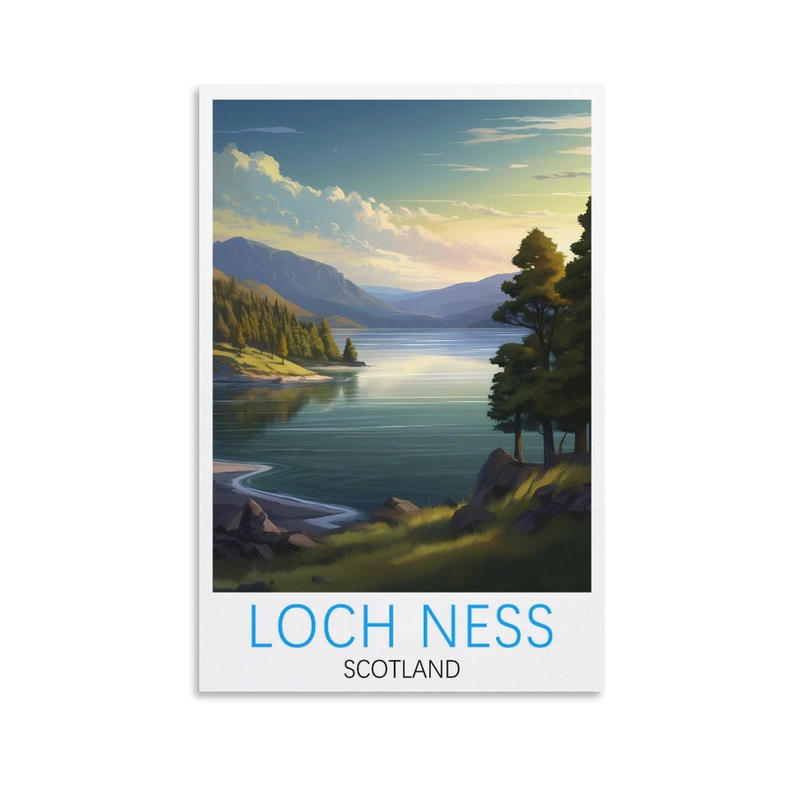 Orbana Unframe-Style Loch Ness Scotland Vintage Travel Posters 16X24inch(40X60cm) Canvas Print For Living Room, Bedroom, Dorm, Home, Office Wall Decoration