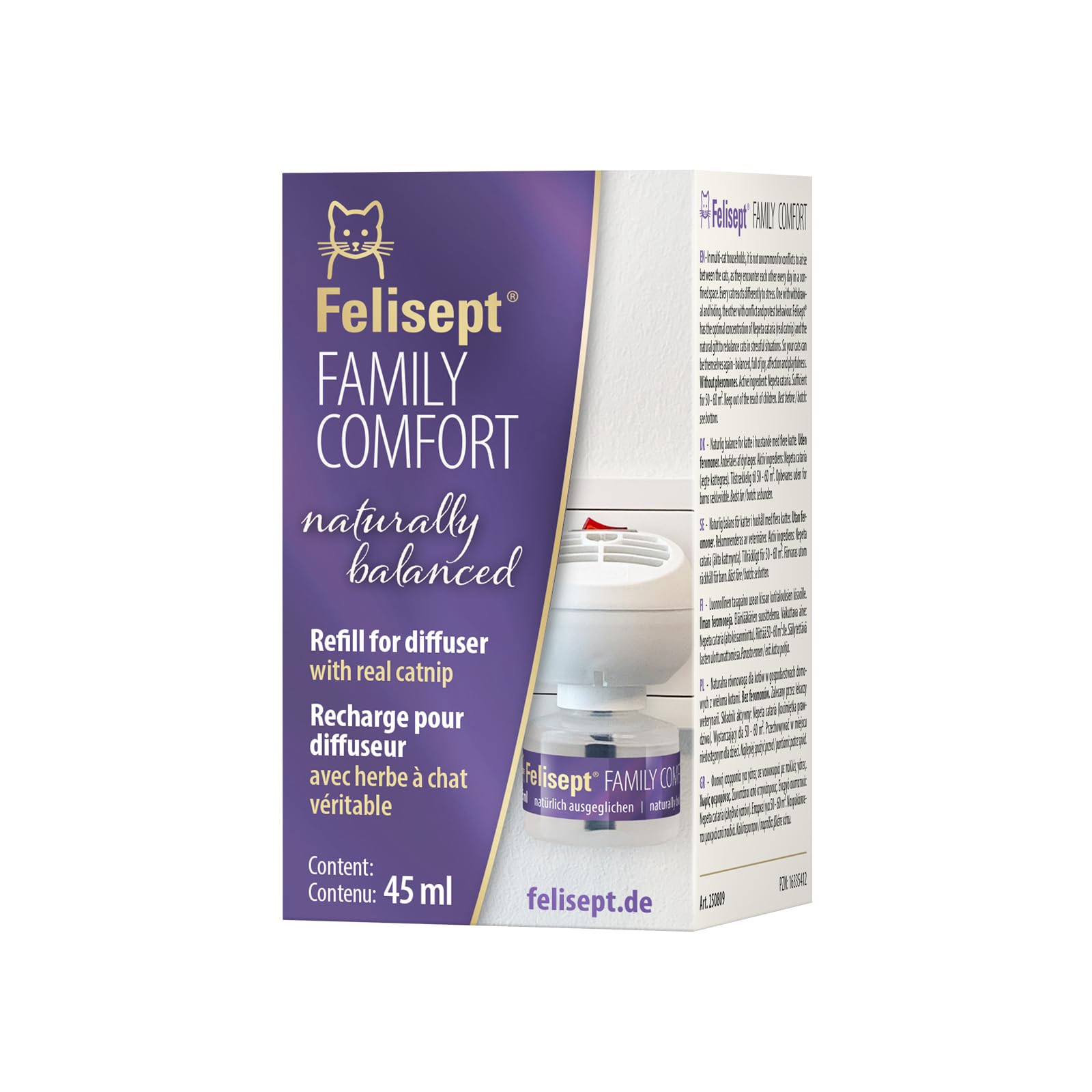 Felisept Family Comfort Agente Relajante En El Hogar Multigato Repuesto 45ml - Con Hierba Gatera Natural sin Feromonas para gatos - Libera Las Tensiones En Los Hogares Multigatos
