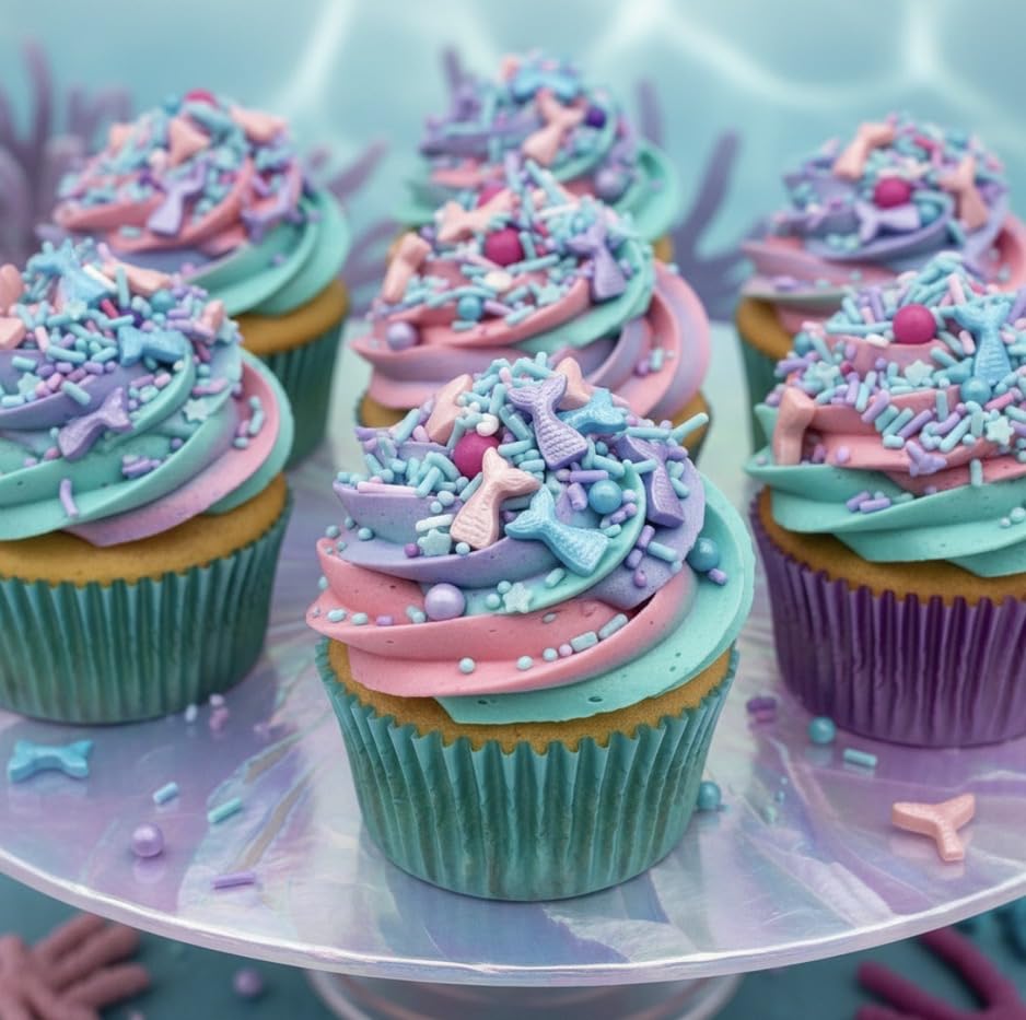 Image of Manvscakes Sprinkles- Edible Cake and Cupcake Sprinkles with Assorted Shapes and Sizes for Parties, Blue pink and purple Mix for Cookies, Ice Cream, Cake and Cupcake Decorating, 4 oz (Mermaid)