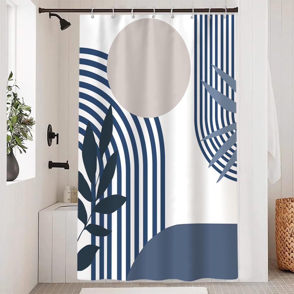 Uiiooazy Duschvorhang 120x180cm, Duschvorhang Anti Schimmel Boho Style Blau Marine Abstrakt Grau Sonne Duschvorhänge Stoff Waschbar Wasserdicht Polyester Bad Vorhang mit 8 Haken für Badezimmer