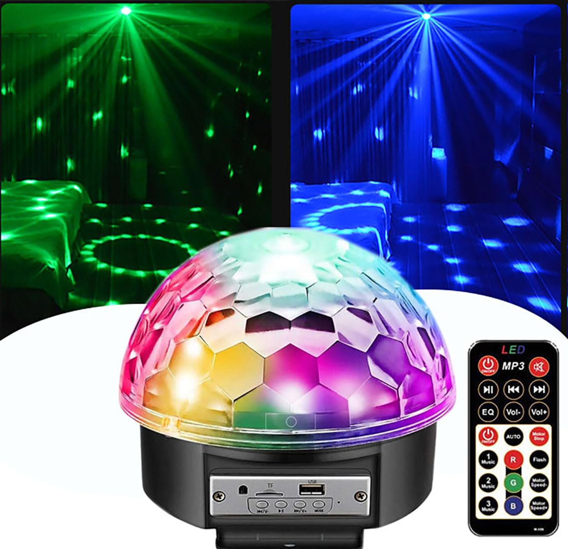 Bluetooth Disco Lights Wonsung 9-Color Party Mirror Ball Projector Stage Lighting Strobe Club Light Effect Mini Light Magic Ball Dance Lamp