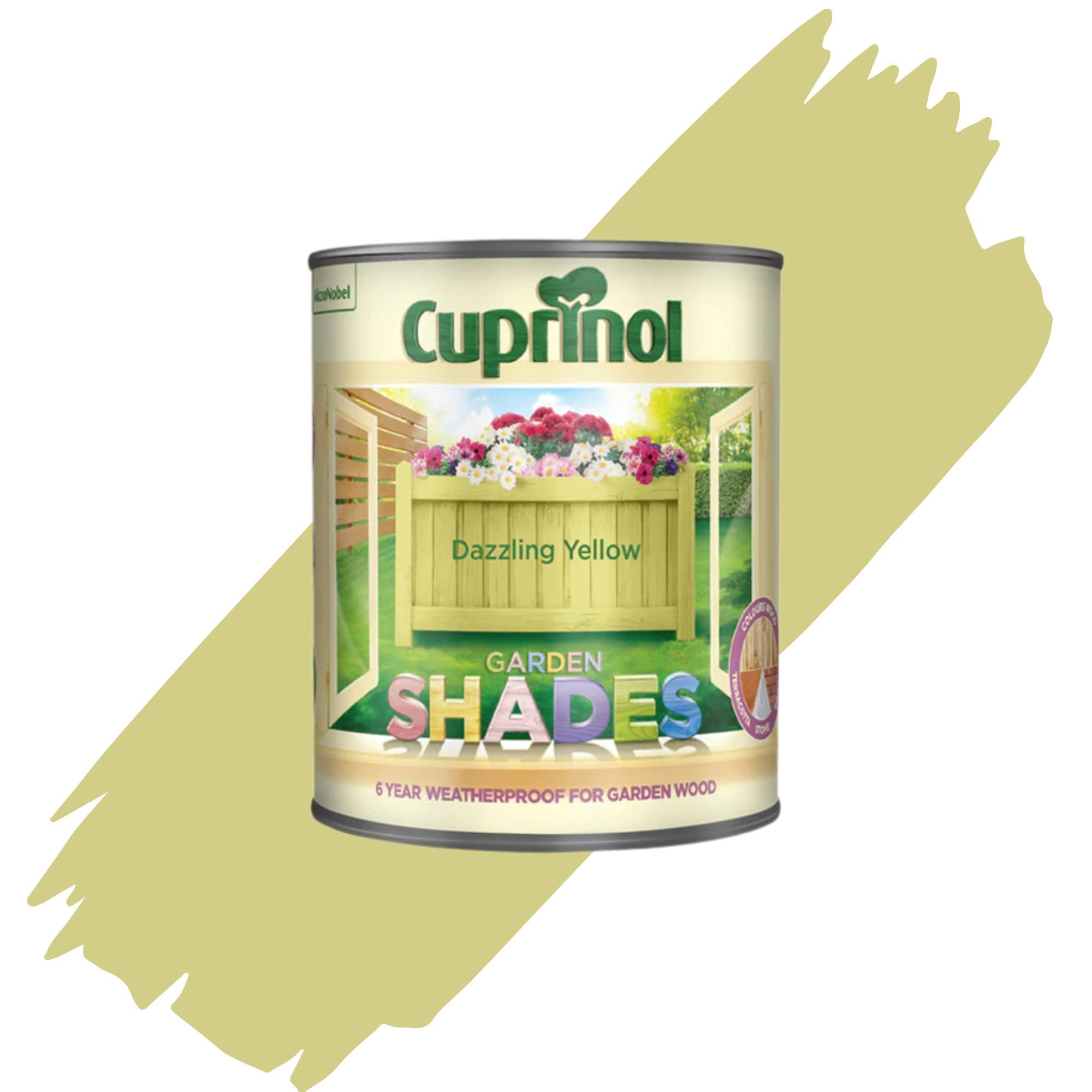 AOC24 1L Garden Shades Fence Paint, Outdoor Wood Paint For Garden Sheds, Furniture, Fences, Exterior Wood, Water Based Paints For Outdoor Surfaces, Brick, Pots (Dazzling Yellow)