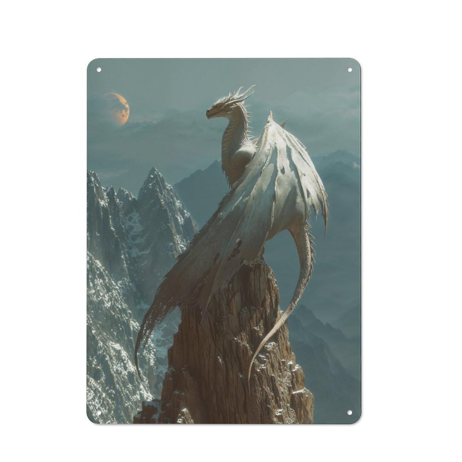 Junmoney Moonlight Dragon Majesty Garage Style Decorative Metal Plaque 40X30cm, Garage Wall Decor For Workshop, Basement, Shed Or Games Room
