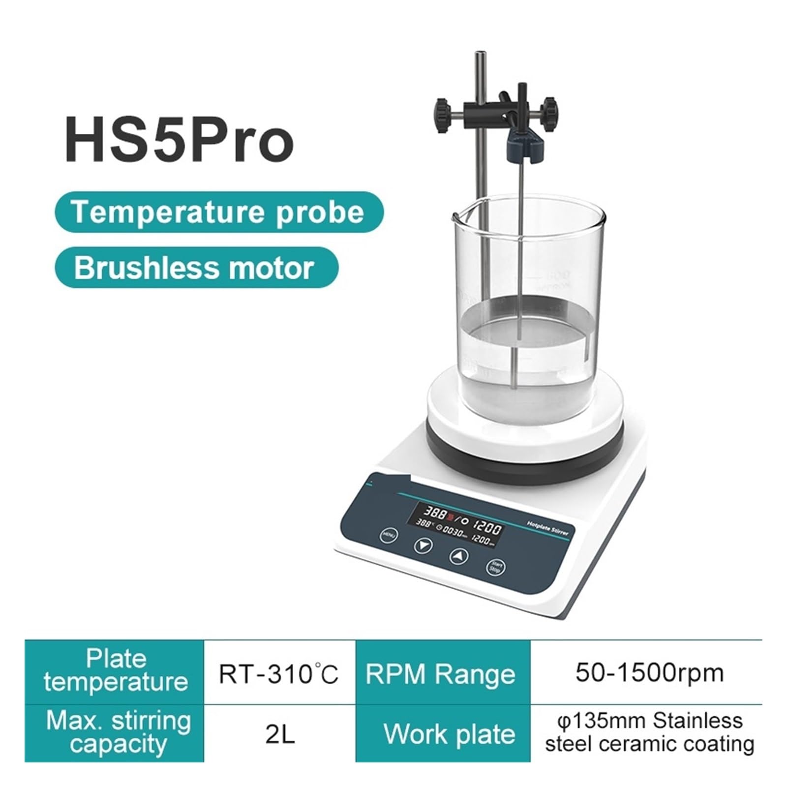 LABOR-Rührer, Magnetrührer mit Heizrührer, Labor-Thermostat-Digitalanzeige, Magnetmischer, Heizplatte(HS5Pro(2L LCD))