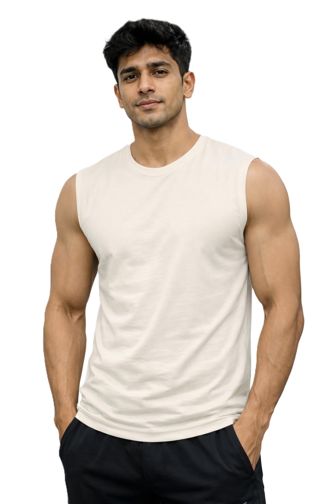 Men's Gym Vest for Men | Sleeveless Regular Fit Gym Wear | Polyester Fine Fabric with 10% Lycra | Quick Dry, Soft & Stretchable Sports Vest for Workout, Running & Training | Off White-picture-13