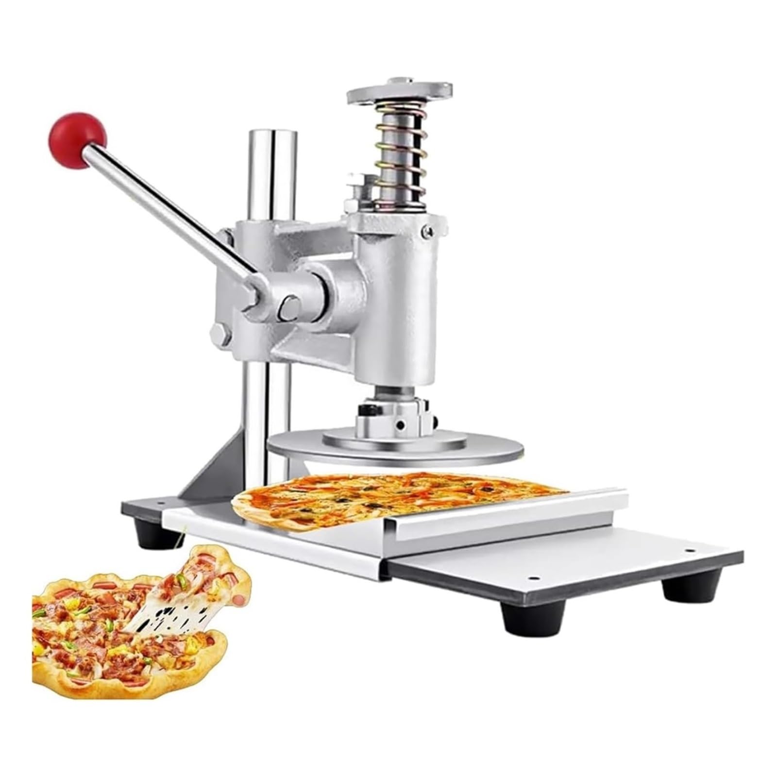 YXZQLOZ 16mm Stainless Steel Pizza Dough Press Machine Commercial Manual Dough Flattener with Adjustable Thickness, for Pizza, Tortillas, Pies & Pastries