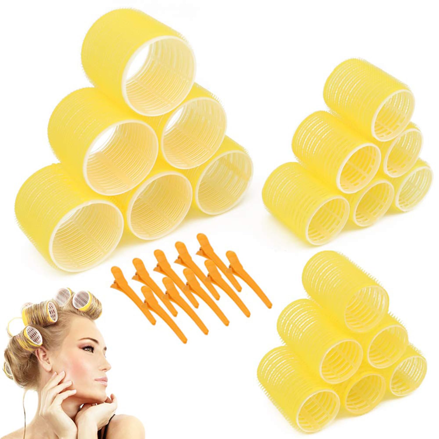 KASTWAVE Hair Curlers, Jumbo Size Hair Roller Sets Self Grip for Long Hair, Salon Hair Dressing Curlers, No heat Curlers Hair Rollers, 3 Size 28 Pcs(6 x JUMBO+6 x LARGE+6 x MEDUIEM +10 Clips)