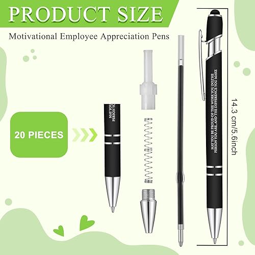 Miniatura 2 de Teling Juego de 20 bolígrafos motivacionales con punta de lápiz digital suave de 0.039 pulgadas (0.039 in) de metal de tinta negra, regalos de